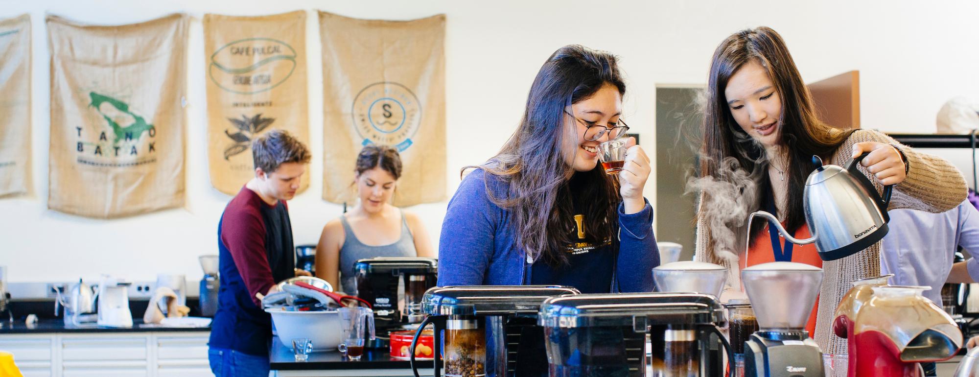 Students in a coffee lab.